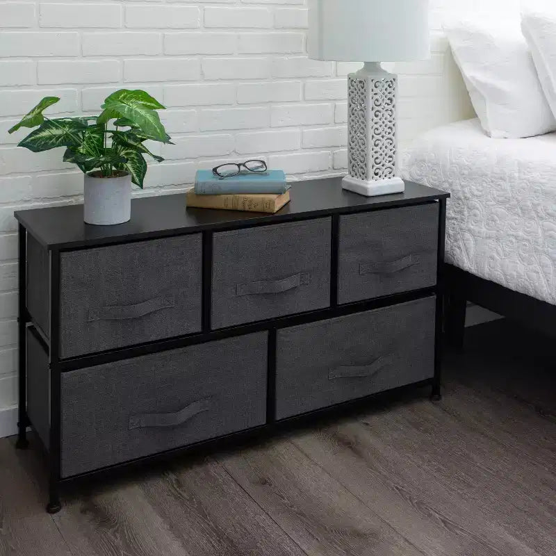 Simplify 5 Drawer Storage Chest Gray: Plastic Dresser Storage, Utility Cabinet, Universal Storage, 40 lb Capacity