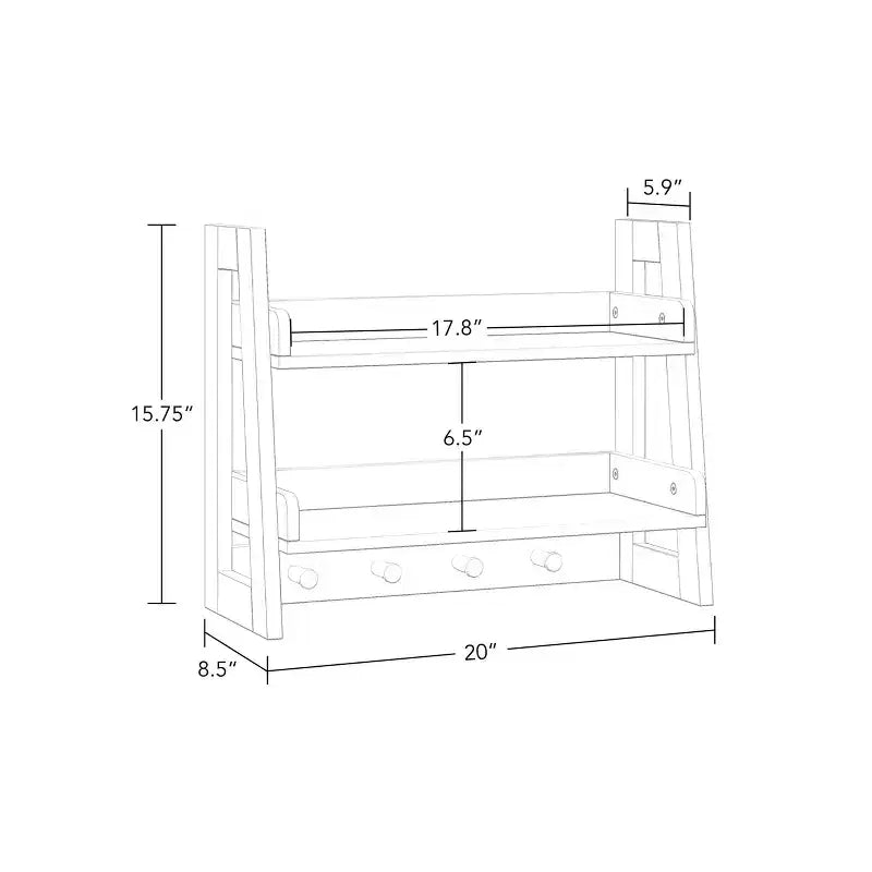 RiverRidge Amery 2-Tier Ladder Shelf with Hooks and Open Shelves for Bathroom/Entryway and Living Room White