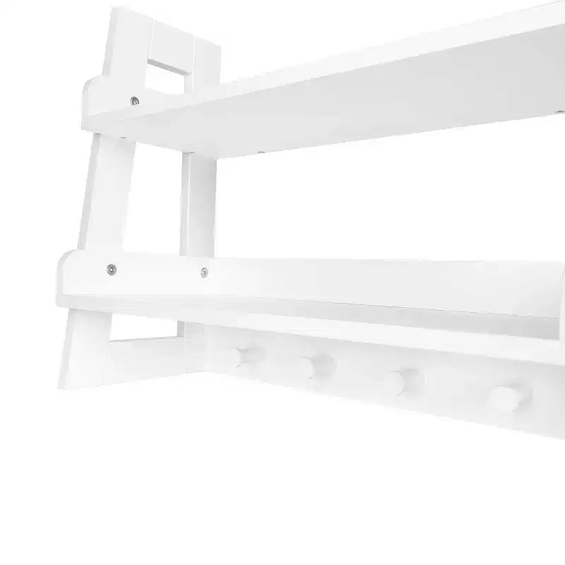 RiverRidge Amery 2-Tier Ladder Shelf with Hooks and Open Shelves for Bathroom/Entryway and Living Room White