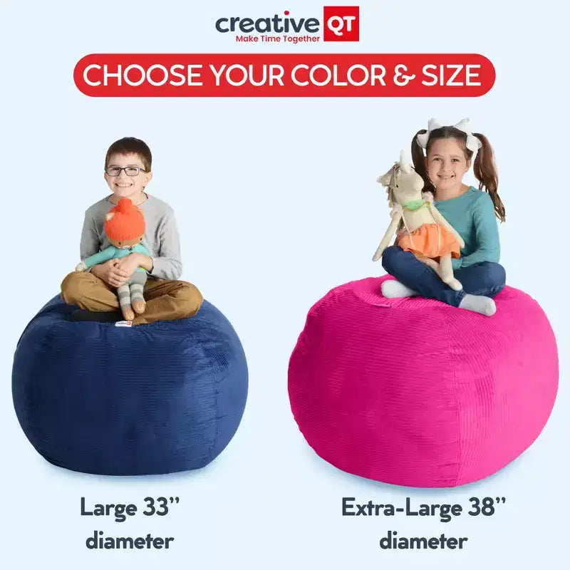 Creative QT Stuff n Sit Large 33 Bean Bag Storage Cover for Stuffed Animals & Toy, Giant Beanbag Chair for Plush