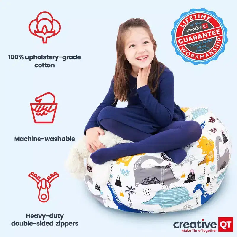 Creative QT Stuff n Sit Large 33 Bean Bag Storage Cover for Stuffed Animals & Toy, Giant Beanbag Chair for Plush