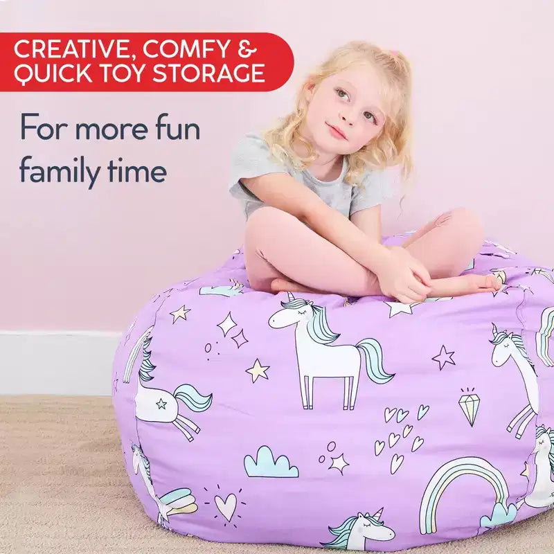 Creative QT Stuff n Sit Large 33 Bean Bag Storage Cover for Stuffed Animals & Toy, Giant Beanbag Chair for Plush