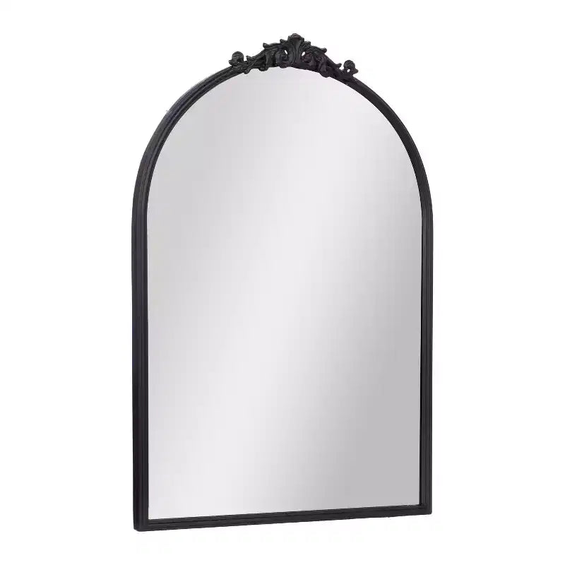 Emma and Oliver Arched Wall Mirror with Baroque Style Detail, and Aluminum Backed Glass for Clarity for Entryways, Bathrooms & More