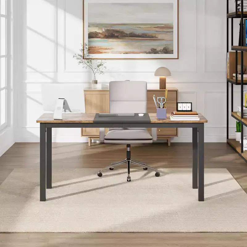 WhizMax 63 Inch Computer Desk, Large Office Desk with Black Metal Frame, Modern Simple Style Gaming Desk, Sturdy Writing Workstatio