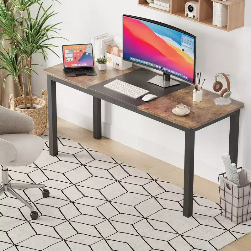 WhizMax 63 Inch Computer Desk, Large Office Desk with Black Metal Frame, Modern Simple Style Gaming Desk, Sturdy Writing Workstatio