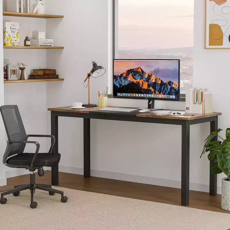 WhizMax 63 Inch Computer Desk, Large Office Desk with Black Metal Frame, Modern Simple Style Gaming Desk, Sturdy Writing Workstatio