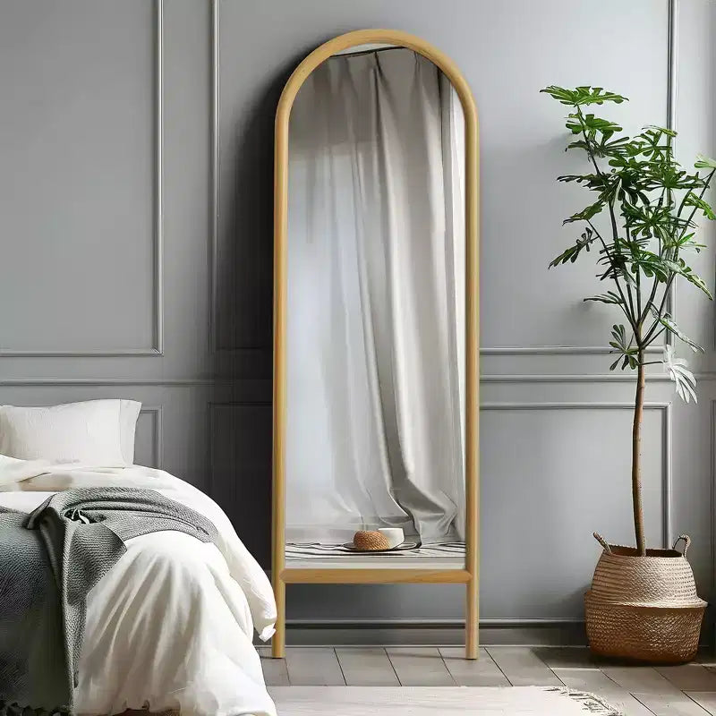 PexFix 21 in. W x 64 in. H Ladder-Style Arched Solid Wood Framed Mirror in Brown