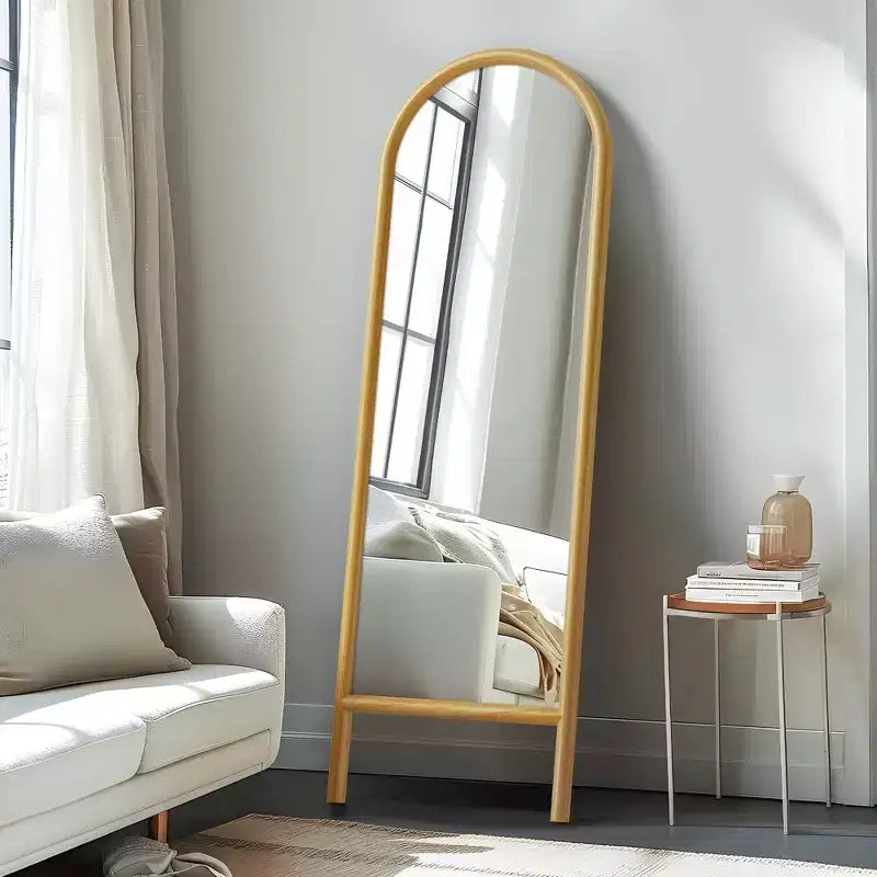 PexFix 21 in. W x 64 in. H Ladder-Style Arched Solid Wood Framed Mirror in Brown