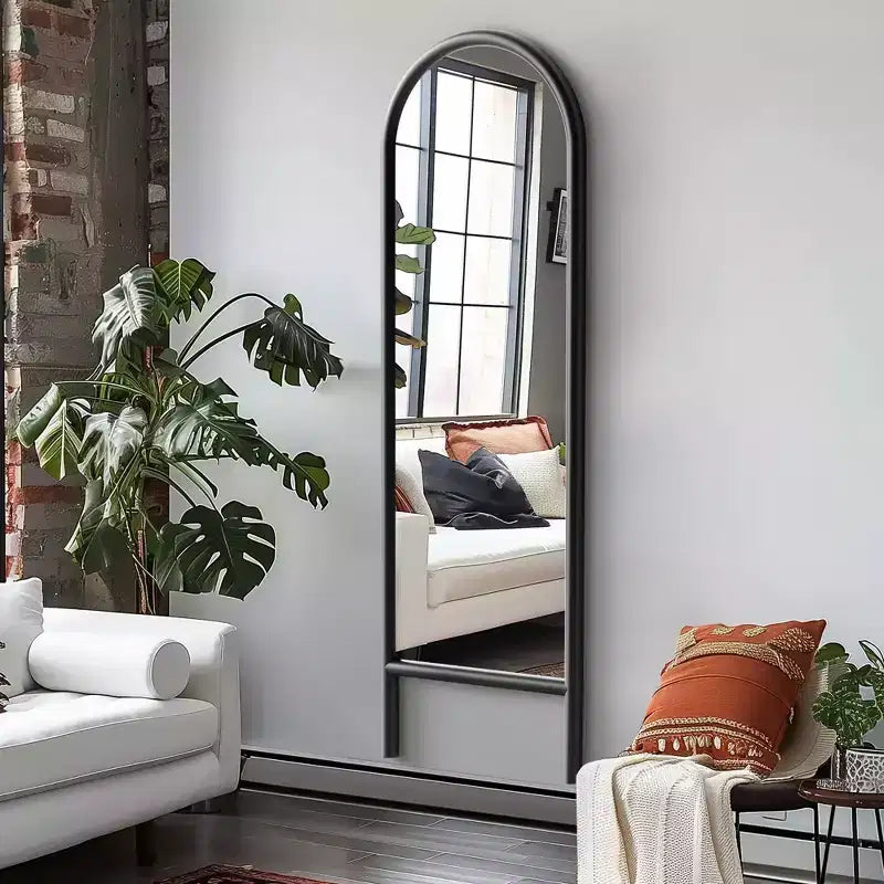 PexFix 21 in. W x 64 in. H Ladder-Style Arched Solid Wood Framed Mirror in Brown