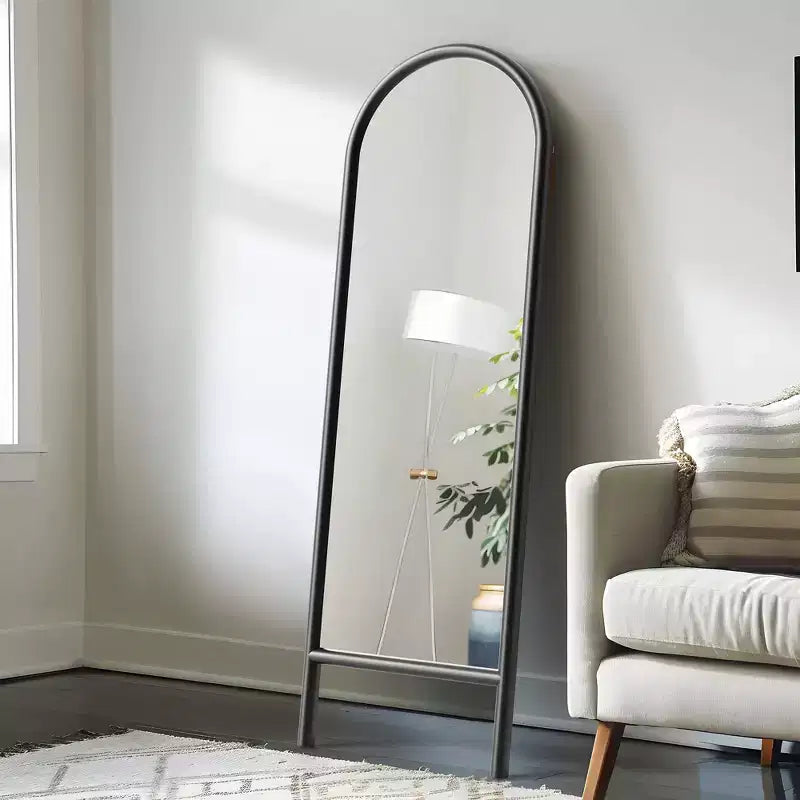 PexFix 21 in. W x 64 in. H Ladder-Style Arched Solid Wood Framed Mirror in Brown