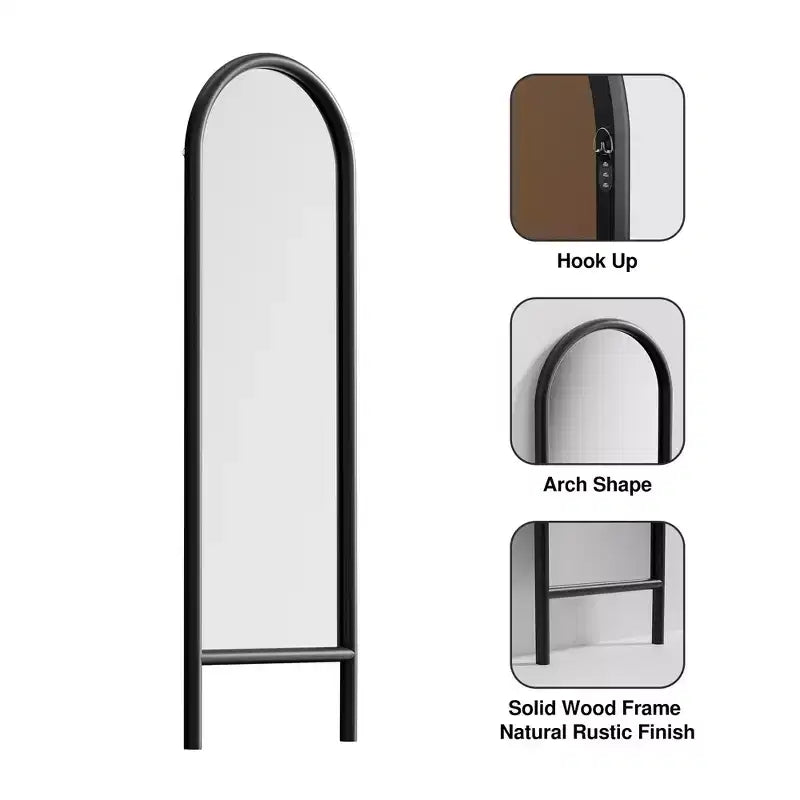 PexFix 21 in. W x 64 in. H Ladder-Style Arched Solid Wood Framed Mirror in Brown