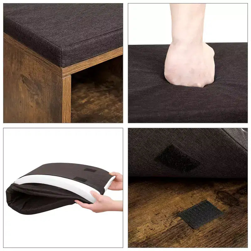 Shoe Rack Bench with Cushion, 41.3''W Entryway 15 Compartments Storage Bench