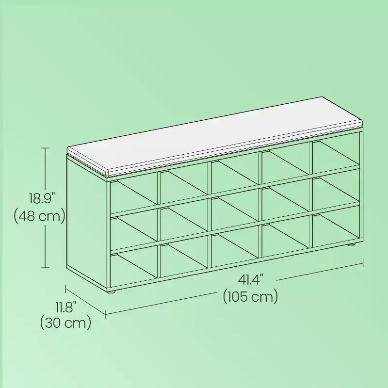 Shoe Rack Bench with Cushion, 41.3''W Entryway 15 Compartments Storage Bench