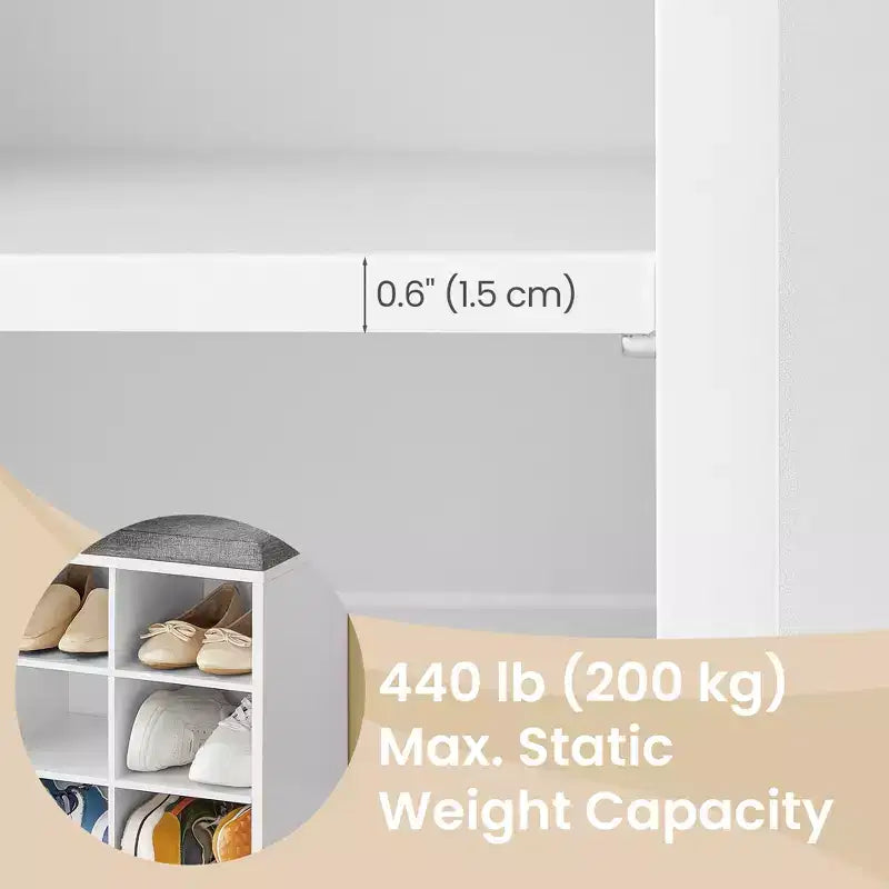 Shoe Rack Bench with Cushion, 41.3''W Entryway 15 Compartments Storage Bench