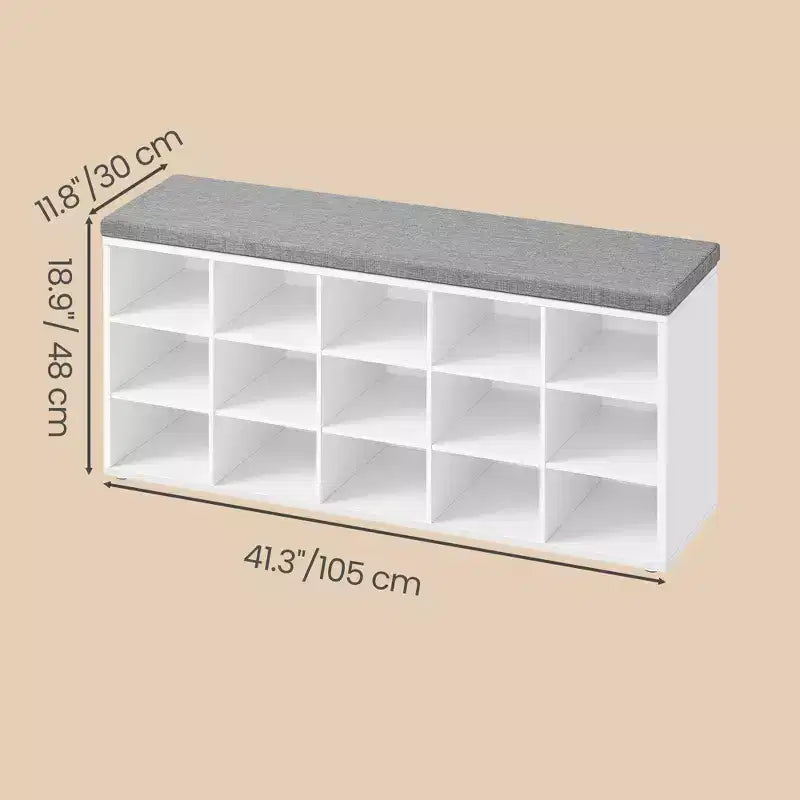 Shoe Rack Bench with Cushion, 41.3''W Entryway 15 Compartments Storage Bench