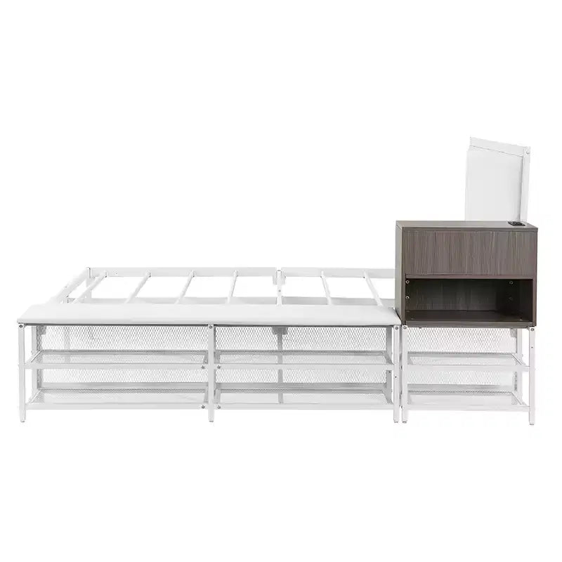 Full/Twin Size Metal Platform Bed Frame with Two-Tier Storage Shelves, Charging Station, Storage Cabinet -ModernLuxe