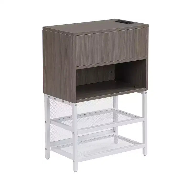 Full/Twin Size Metal Platform Bed Frame with Two-Tier Storage Shelves, Charging Station, Storage Cabinet -ModernLuxe