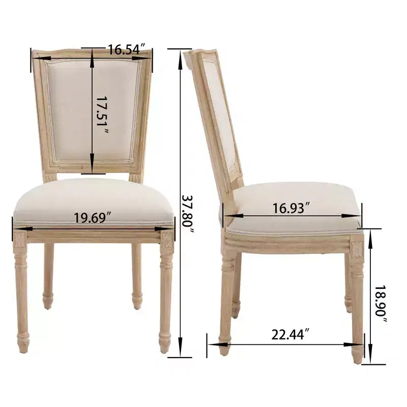 French Country Dining Chairs Set of 2, Upholstered T-Back, Wire Drawing Carving, Disassemblable, Beige