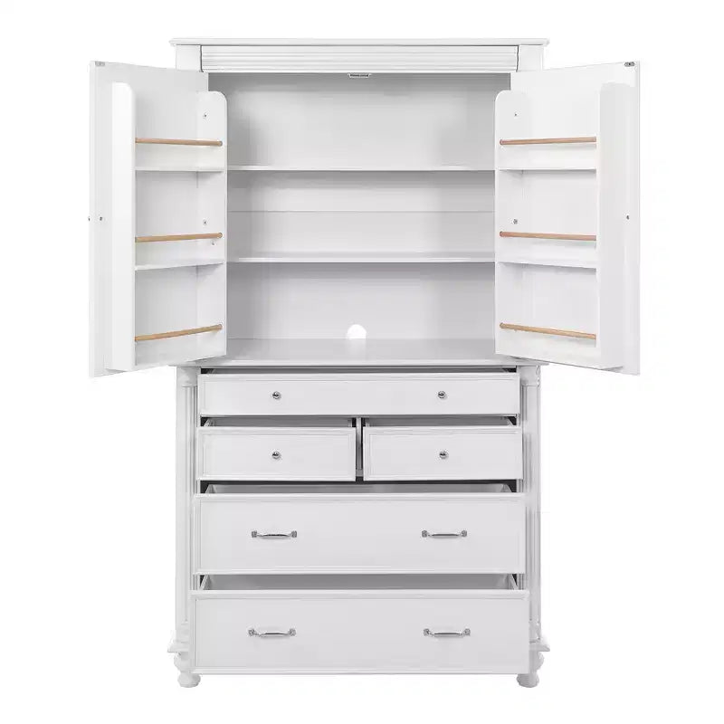 GDFStudio Elea Freestanding Tall Kitchen Pantry Cabinet with 5 Drawers, 6 Door Shelves and 2 Adjustable Shelves