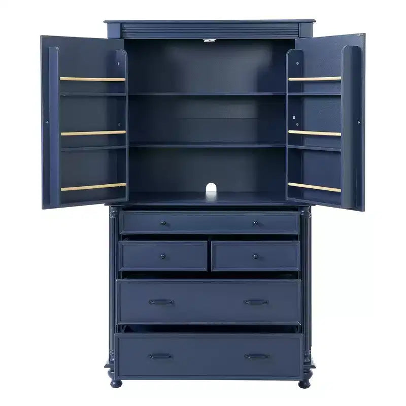 GDFStudio Elea Freestanding Tall Kitchen Pantry Cabinet with 5 Drawers, 6 Door Shelves and 2 Adjustable Shelves
