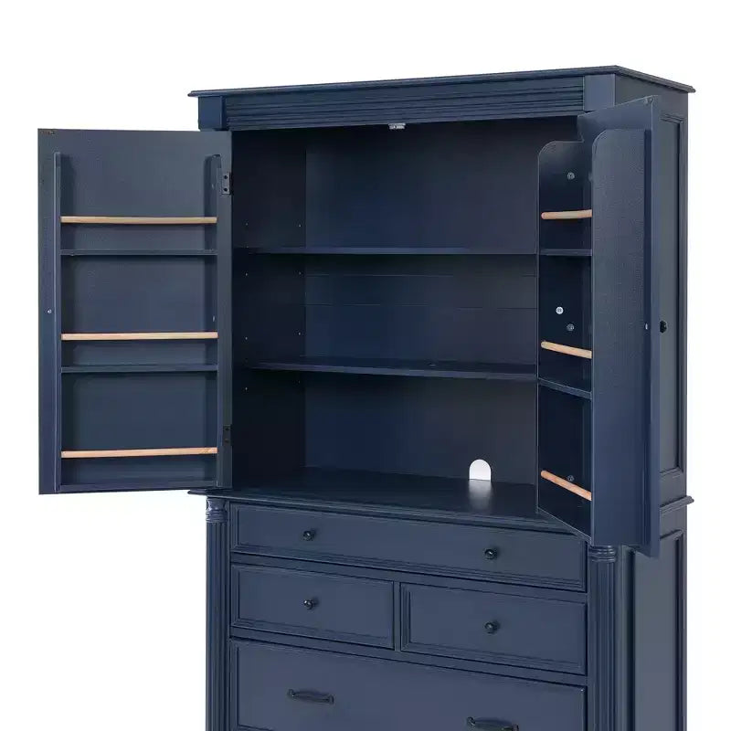 GDFStudio Elea Freestanding Tall Kitchen Pantry Cabinet with 5 Drawers, 6 Door Shelves and 2 Adjustable Shelves