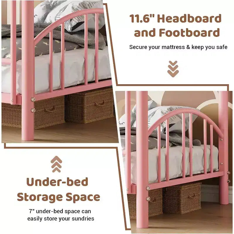 Twin Bunk Bed with Stairs, Metal Bunk Bed Frame with Guardrail for Kids and Teens, Space-Saving for Bedrooms and Dorms
