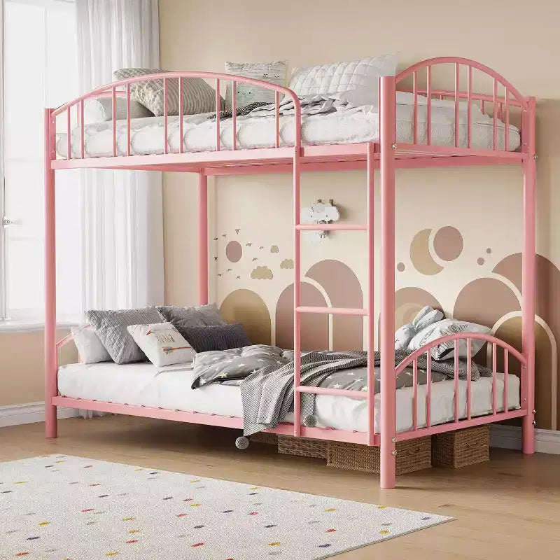 Twin Bunk Bed with Stairs, Metal Bunk Bed Frame with Guardrail for Kids and Teens, Space-Saving for Bedrooms and Dorms