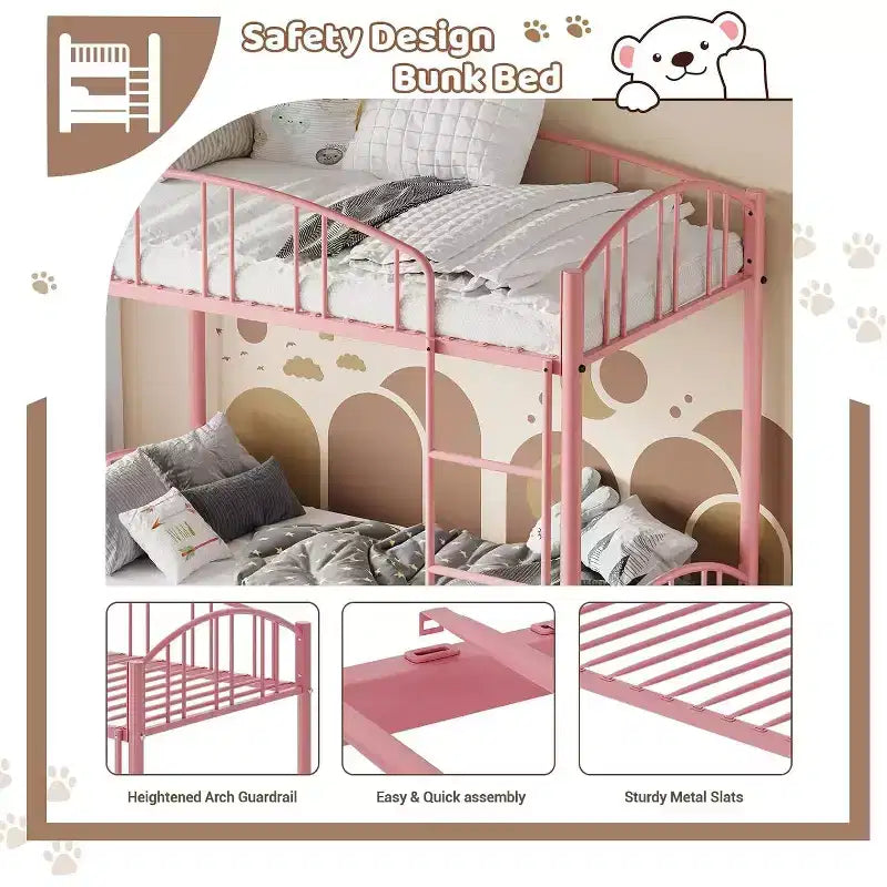 Twin Bunk Bed with Stairs, Metal Bunk Bed Frame with Guardrail for Kids and Teens, Space-Saving for Bedrooms and Dorms