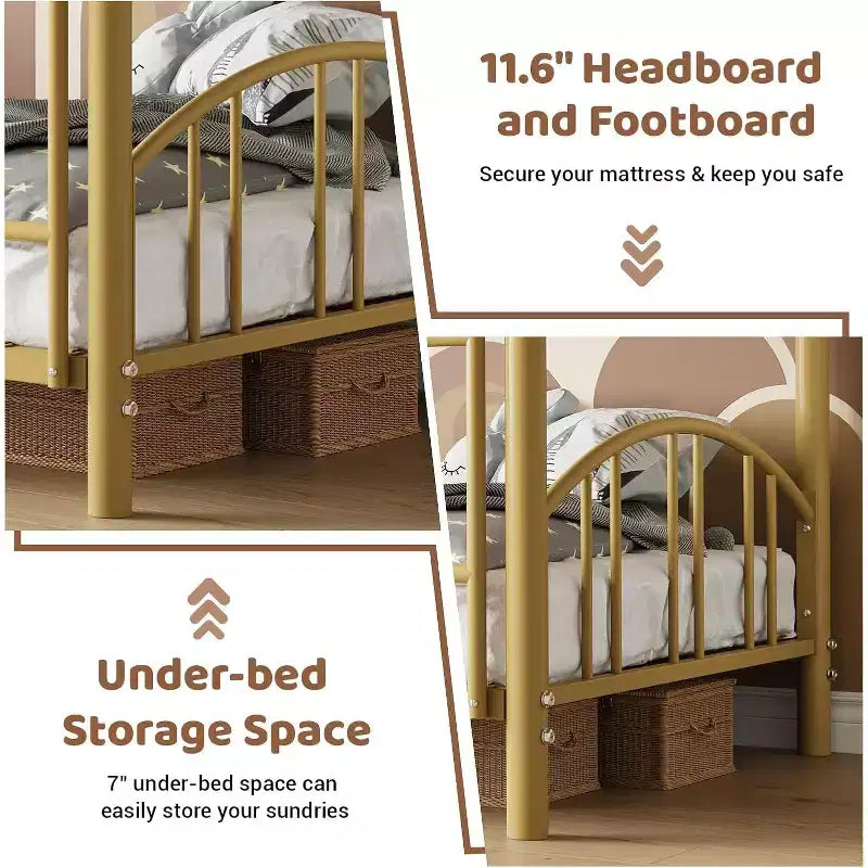 Twin Bunk Bed with Stairs, Metal Bunk Bed Frame with Guardrail for Kids and Teens, Space-Saving for Bedrooms and Dorms