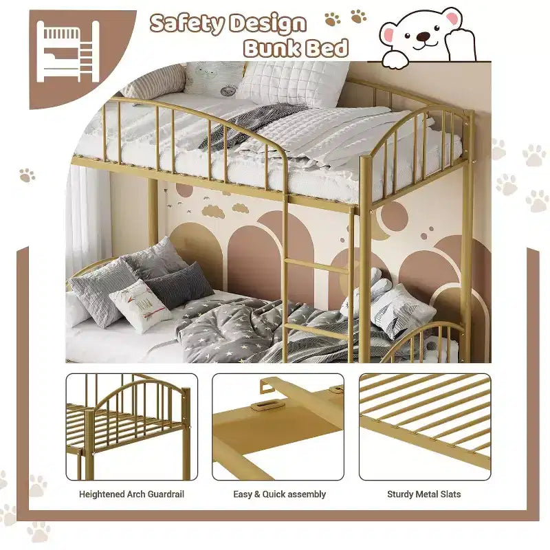 Twin Bunk Bed with Stairs, Metal Bunk Bed Frame with Guardrail for Kids and Teens, Space-Saving for Bedrooms and Dorms