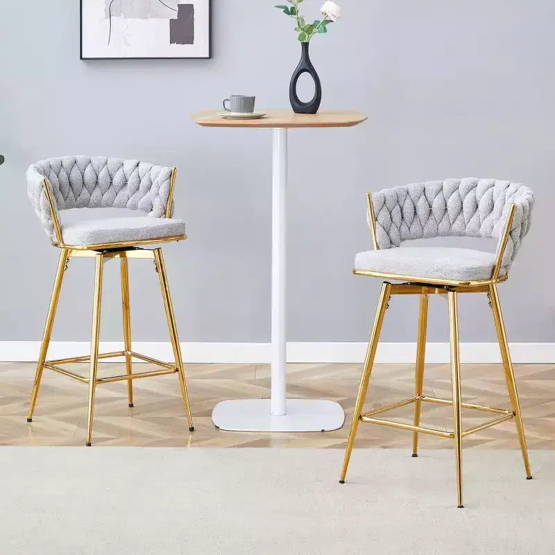 Okak Modern Set of 2 Breathable Linen Padded Bar Stools with Footrest & Sturdy Metal Frame,Counter Height Swivel Chairs