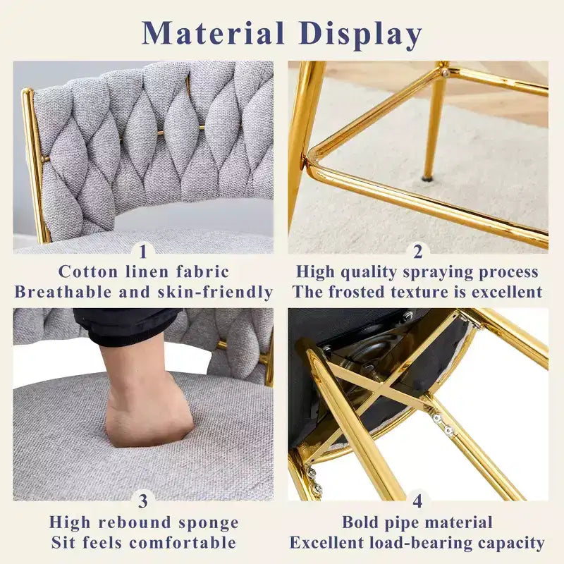 Okak Modern Set of 2 Breathable Linen Padded Bar Stools with Footrest & Sturdy Metal Frame,Counter Height Swivel Chairs