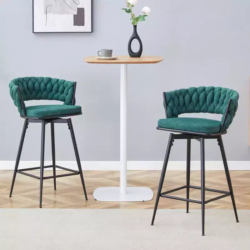 Okak Modern Set of 2 Breathable Linen Padded Bar Stools with Footrest & Sturdy Metal Frame,Counter Height Swivel Chairs