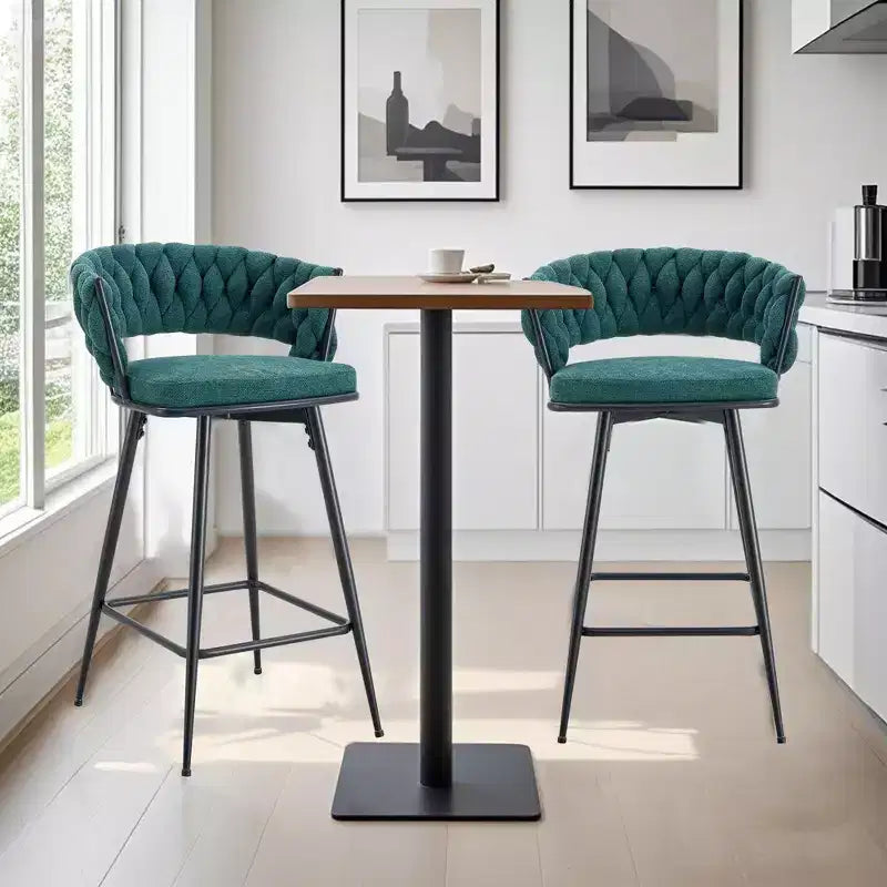 Okak Modern Set of 2 Breathable Linen Padded Bar Stools with Footrest & Sturdy Metal Frame,Counter Height Swivel Chairs