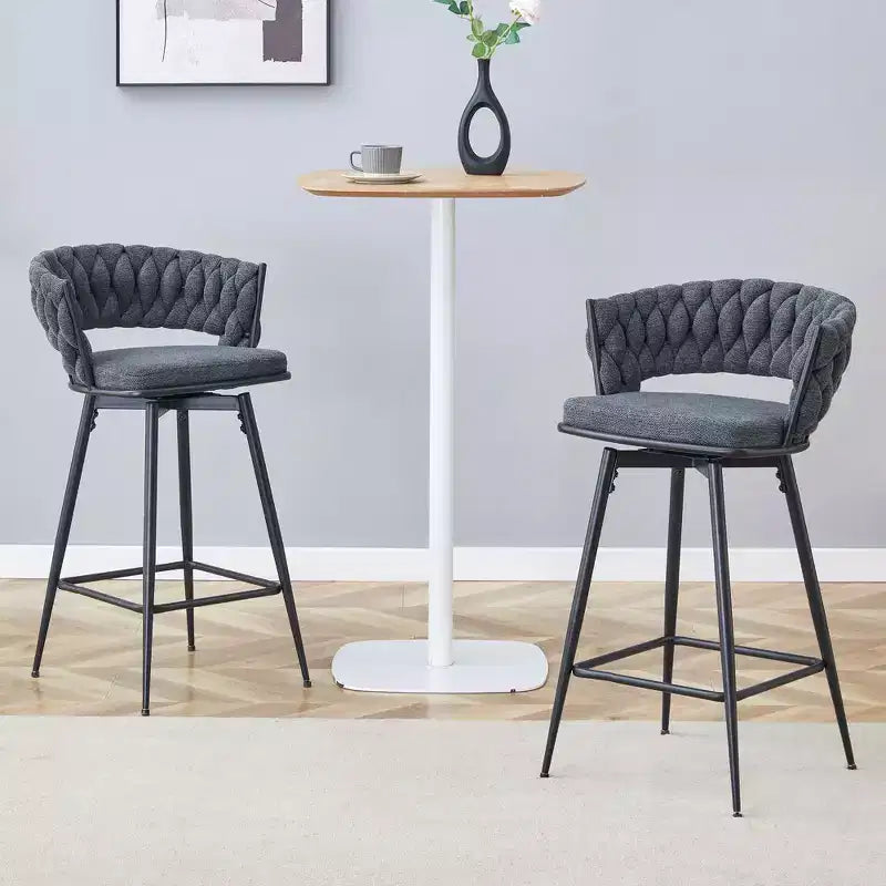 Okak Modern Set of 2 Breathable Linen Padded Bar Stools with Footrest & Sturdy Metal Frame,Counter Height Swivel Chairs