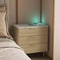 GDFStudio Silvia Modern Wooden 3-Drawer Nightstand with Night Light and Charging Station