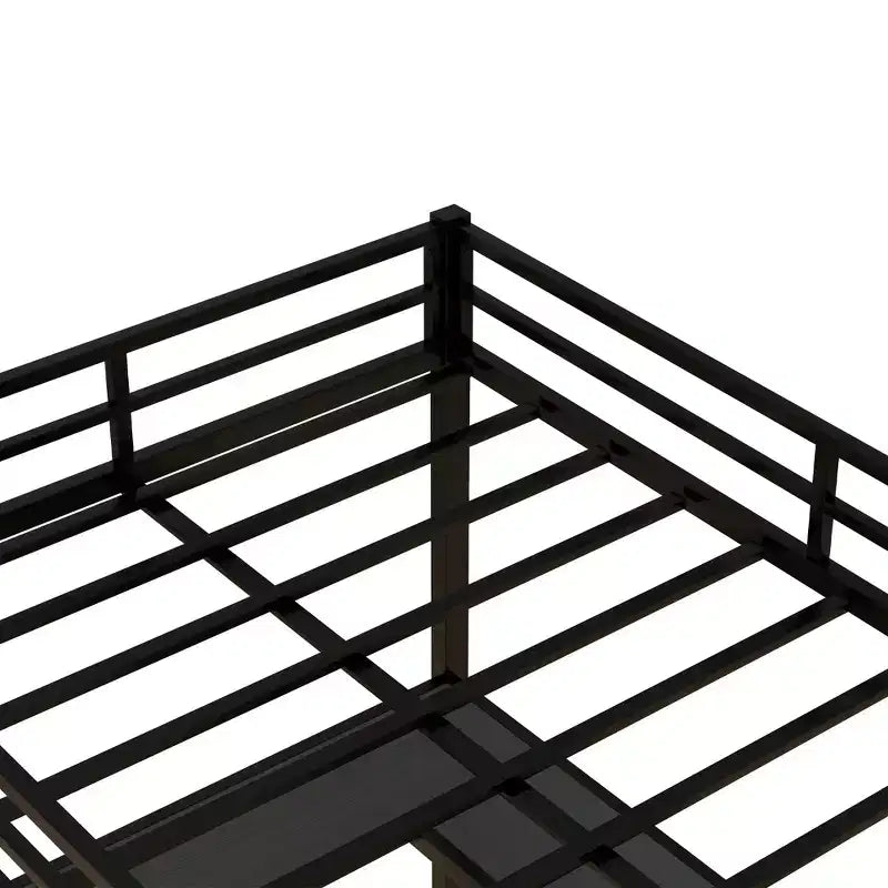 Bellemave Full & Full XL Metal Loft Beds with Desk, Bookshelf & Shelves, L-Shaped Space-Saving Bed Frame with Ladder & Guardrails, Black