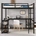 Bellemave Full & Full XL Metal Loft Beds with Desk, Bookshelf & Shelves, L-Shaped Space-Saving Bed Frame with Ladder & Guardrails, Black