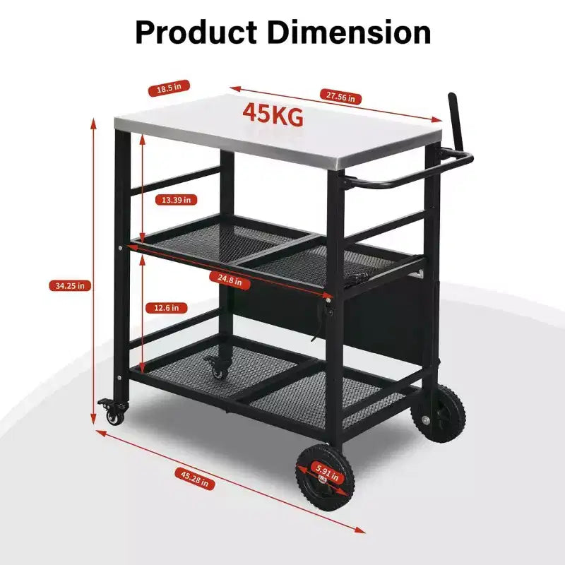Karl Home 4-Wheel Foldable BBQ Cart Grill Station with Stainless Steel Top and Foldable Shelf