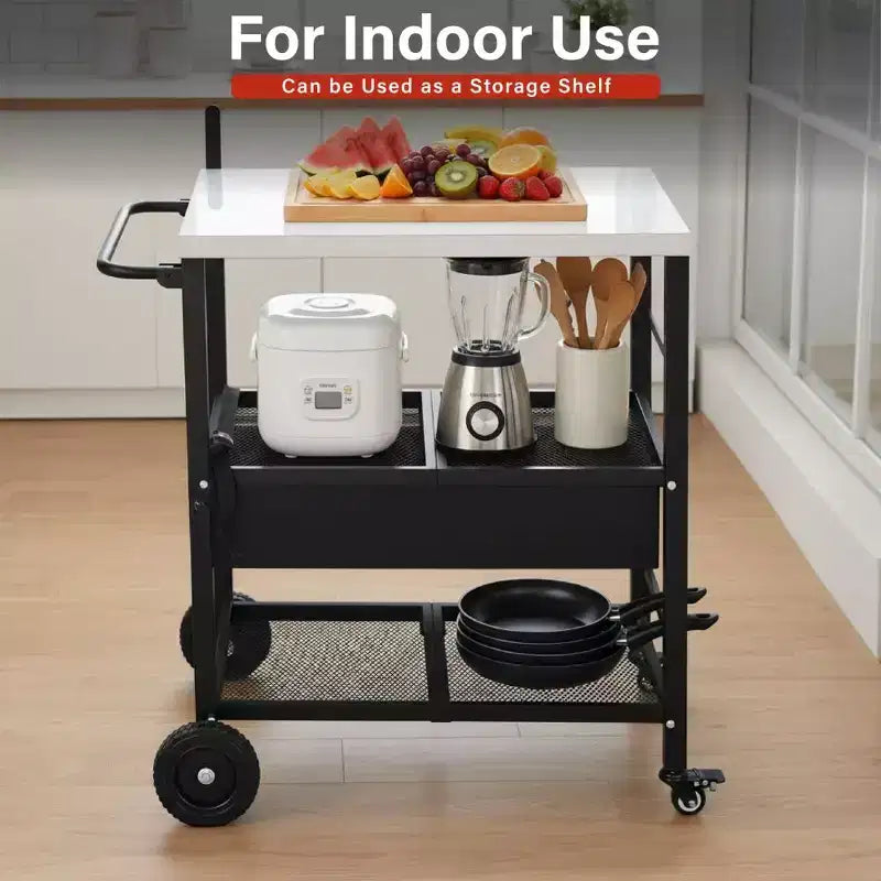 Karl Home 4-Wheel Foldable BBQ Cart Grill Station with Stainless Steel Top and Foldable Shelf