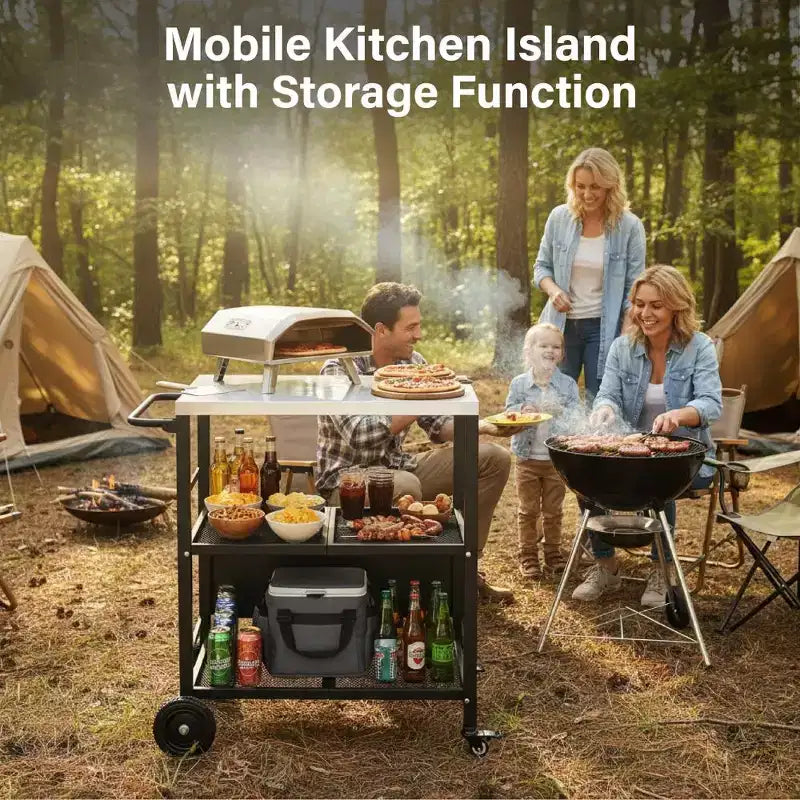 Karl Home 4-Wheel Foldable BBQ Cart Grill Station with Stainless Steel Top and Foldable Shelf