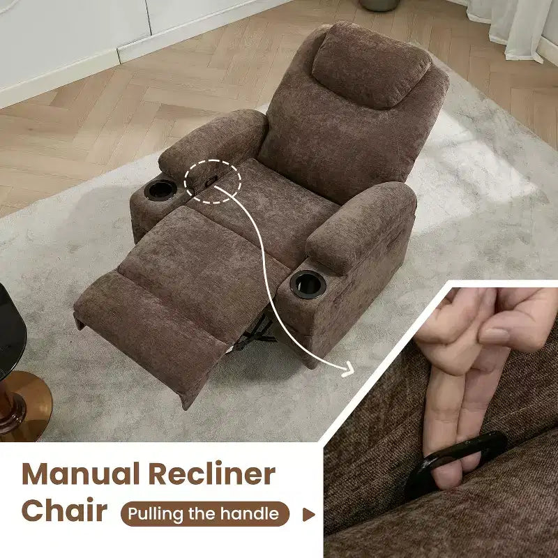 360 Swivel Rocker Recliner Chair w/Massage & Heat, 300Lb Capacity, Pine Frame, Soft Fabric, 35.4d x 39w x 41.3h