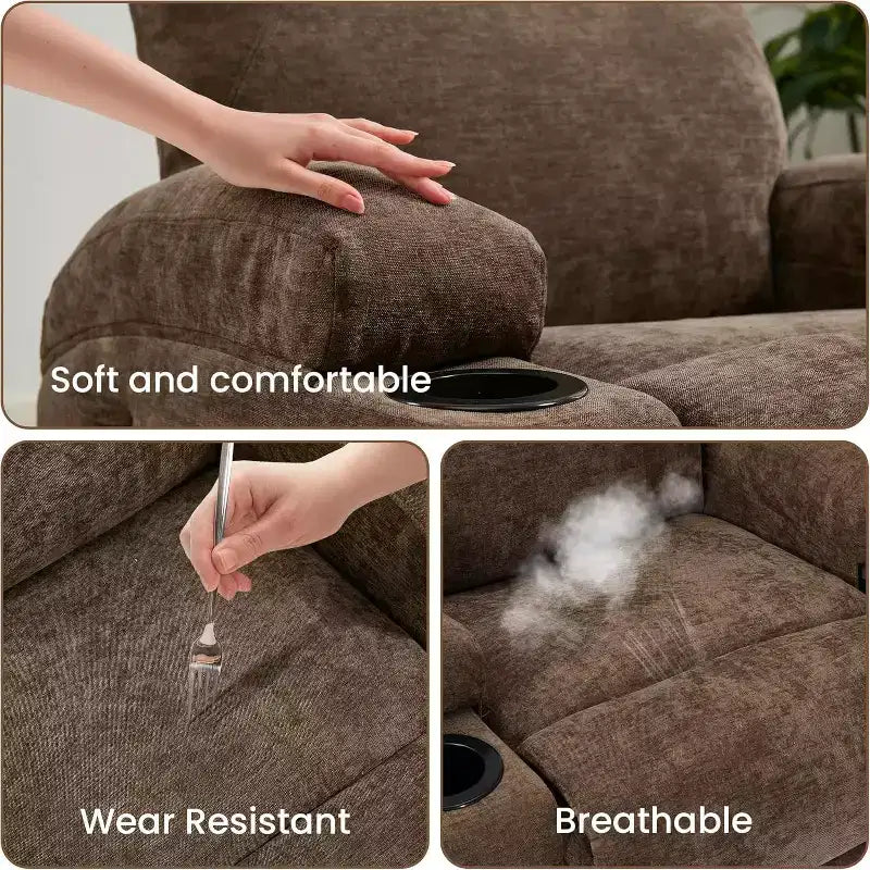 360 Swivel Rocker Recliner Chair w/Massage & Heat, 300Lb Capacity, Pine Frame, Soft Fabric, 35.4d x 39w x 41.3h