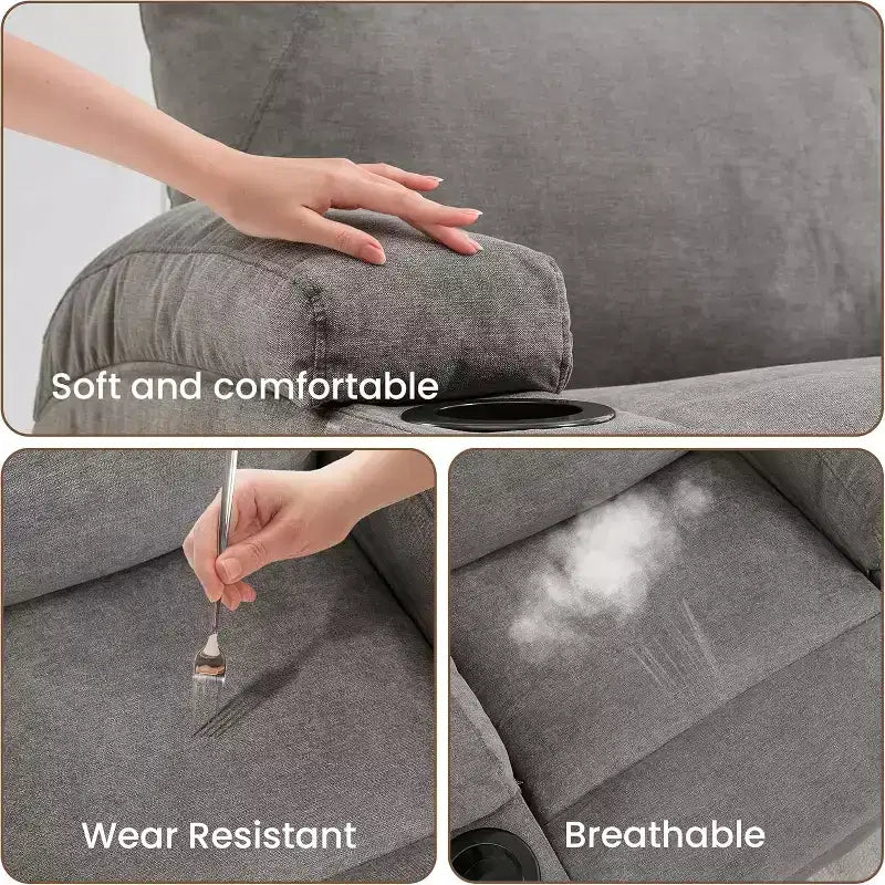 360 Swivel Rocker Recliner Chair w/Massage & Heat, 300Lb Capacity, Pine Frame, Soft Fabric, 35.4d x 39w x 41.3h