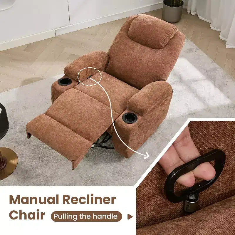 360 Swivel Rocker Recliner Chair w/Massage & Heat, 300Lb Capacity, Pine Frame, Soft Fabric, 35.4d x 39w x 41.3h