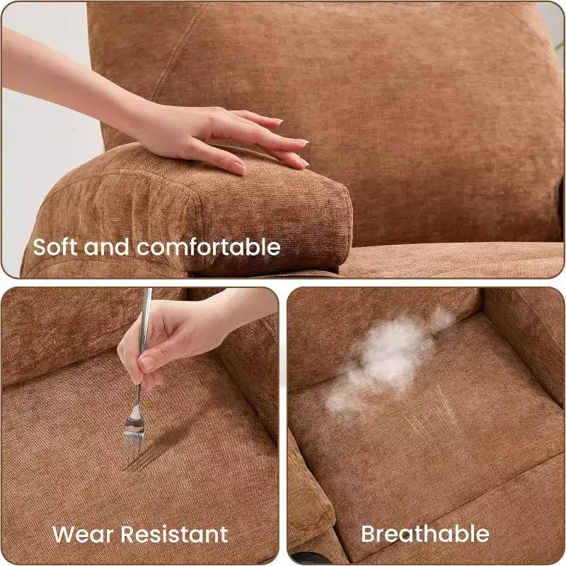 360 Swivel Rocker Recliner Chair w/Massage & Heat, 300Lb Capacity, Pine Frame, Soft Fabric, 35.4d x 39w x 41.3h