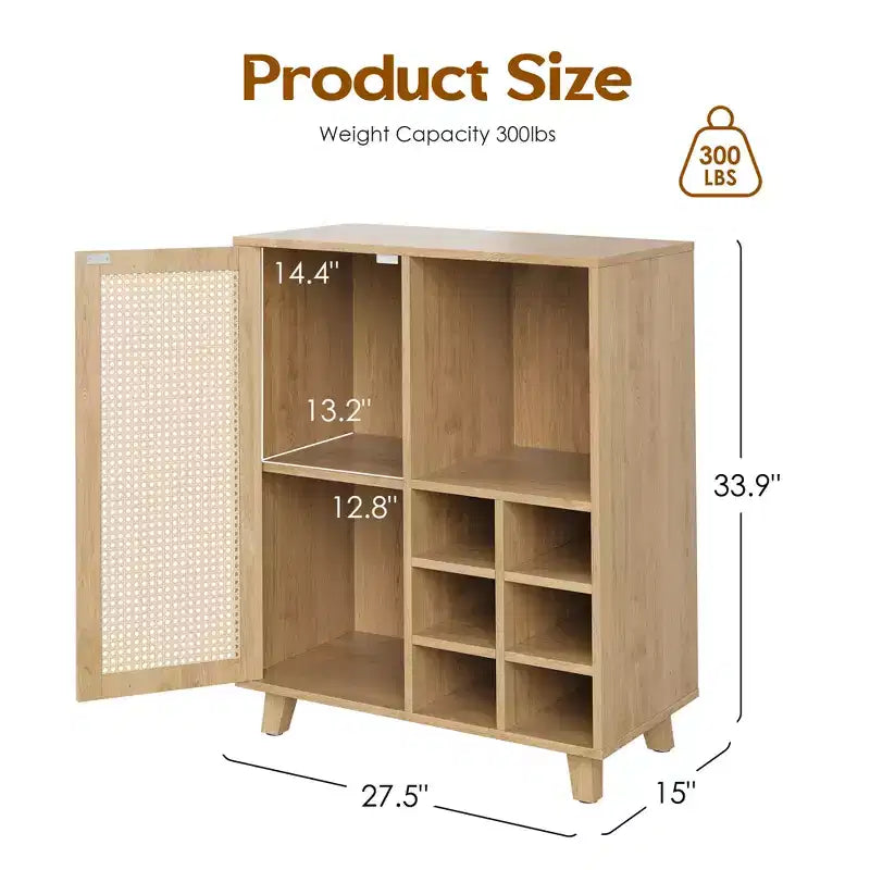 JVNOXK 34-inch Medieval-Style Storage Sideboard with Wine Rack Function, Suitable for Home Dining Rooms and Living Rooms, Natural
