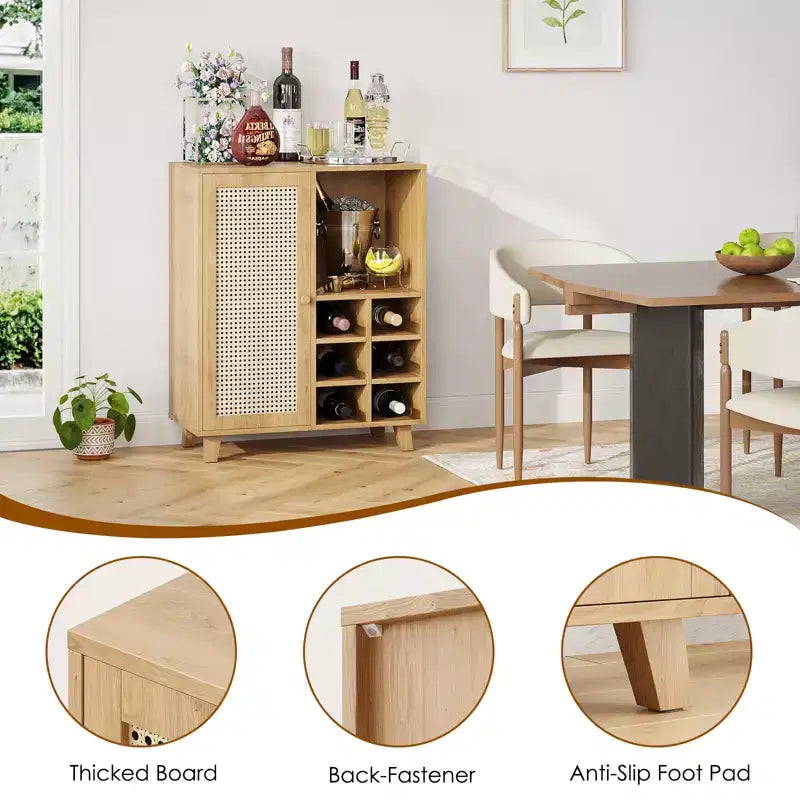 JVNOXK 34-inch Medieval-Style Storage Sideboard with Wine Rack Function, Suitable for Home Dining Rooms and Living Rooms, Natural