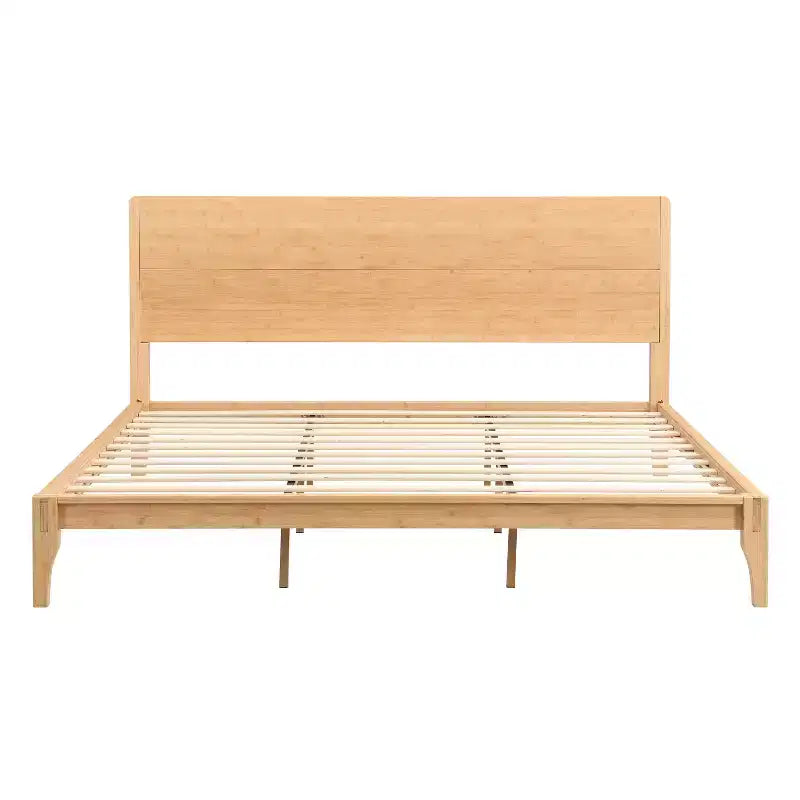GDFStudio Julia 12 Inch Mid-Century Modern Bamboo Platform Bed with Wood Slat Metal Support