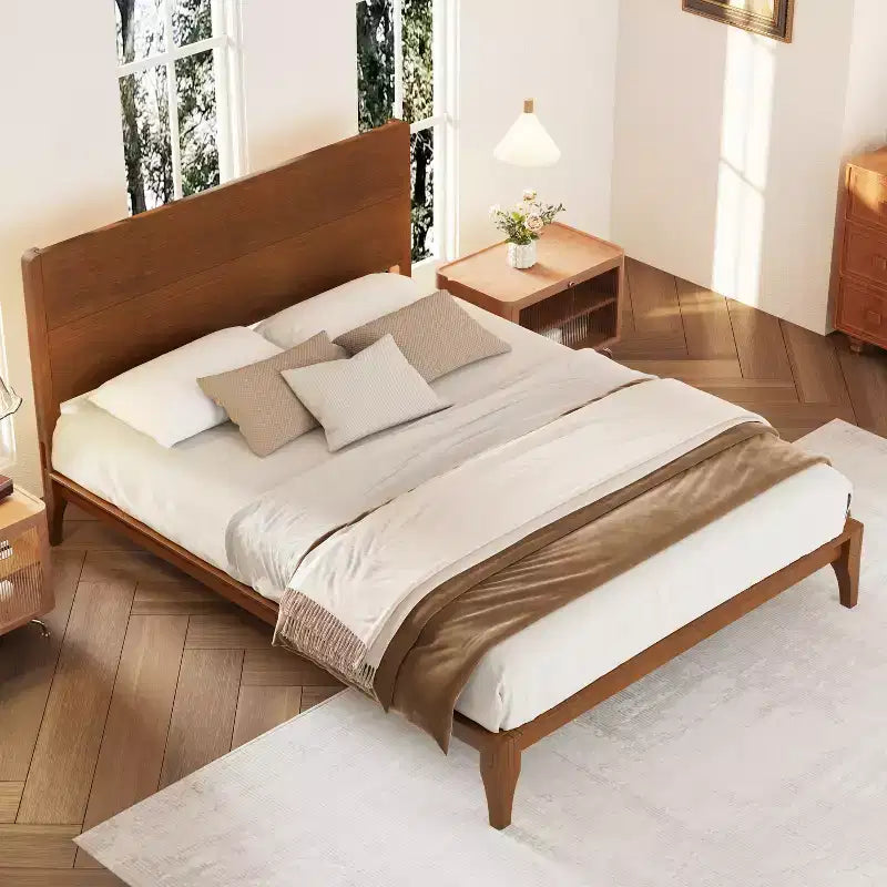 GDFStudio Julia 12 Inch Mid-Century Modern Bamboo Platform Bed with Wood Slat Metal Support